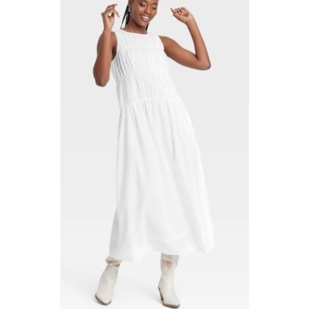 Women's Ruched Maxi A-Line Dress - Universal Thread XL White 100% Cotton Lined